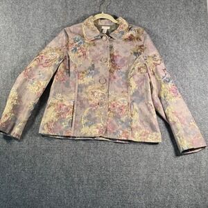 Chico's Floral Brocade Jacket Womens Size 2 Blazer Gold Metallic Party‎